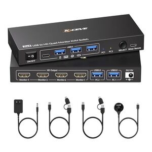 KCEVE 2x4 Quad Monitor KVM Switch USB 3.0‎ to 4 HDMI Wired Remote Mac/Windows